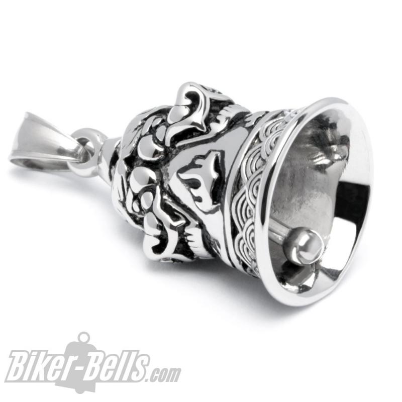 Detailed Biker-Bell with Asian Dragon Masks and Flames Stainless Steel Ride Bell